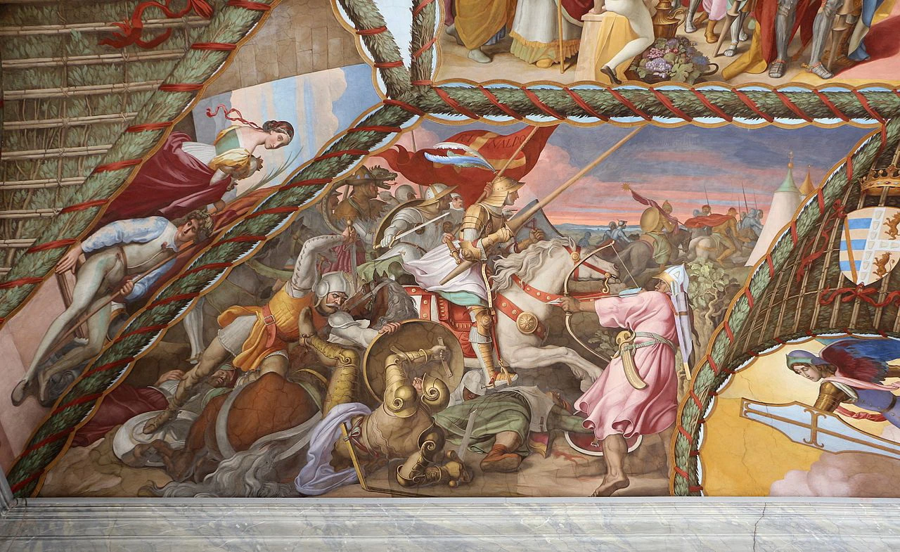 Affreschi di casa Massimo - battaglia, Stanza di Ariosto, Villa Giustiniani Massimo, Roma, dettaglio